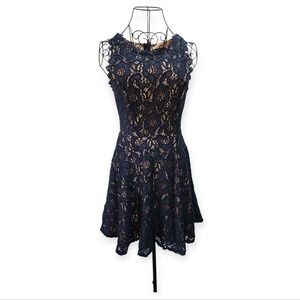 City Studio Lace Dress Women 7 Navy Blue Cocktail Wedding Guest Evening Feminime